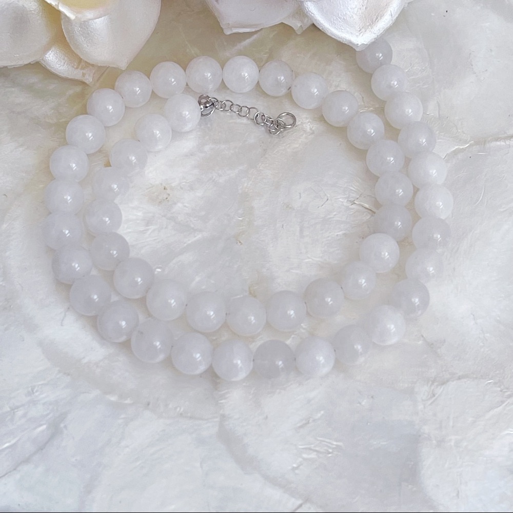 BBJ 925 Sterling White Jade Beaded Necklace 19.5”
